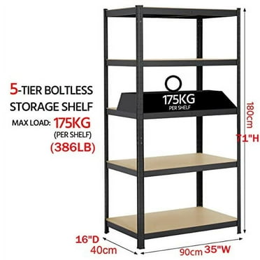 5-Tier Metal Shelving Unit Adjustable Garage Shed Storage Utility Rack Heavy Duty Shelves Multipurpose Shelf Warehouse Basement Kitchen Living Room Pantry 71" H x 35" W x 16" D, Black