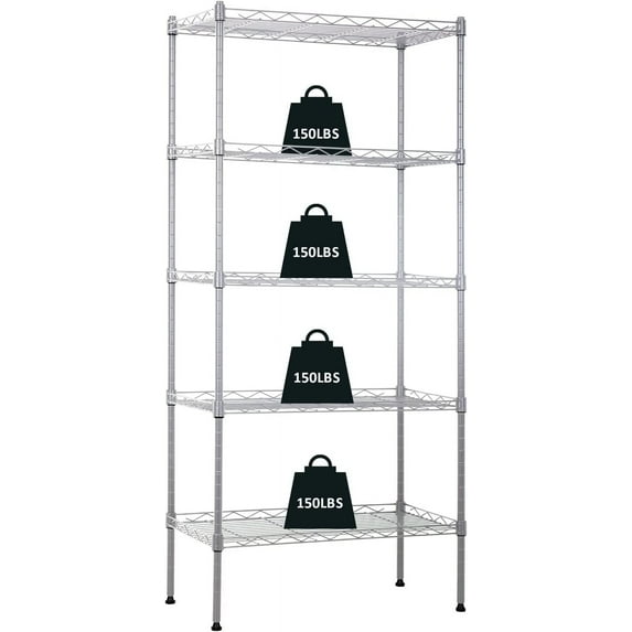 NChanmar 5-Tier Metal Shelving Unit Storage Shelves Metal Shelves 48"x21"x12" Heavy Duty Metal Storage Rack Wire Rack NSF Height Adjustable for Home Kitchen Bathroom Garage Shelving(Chrome)