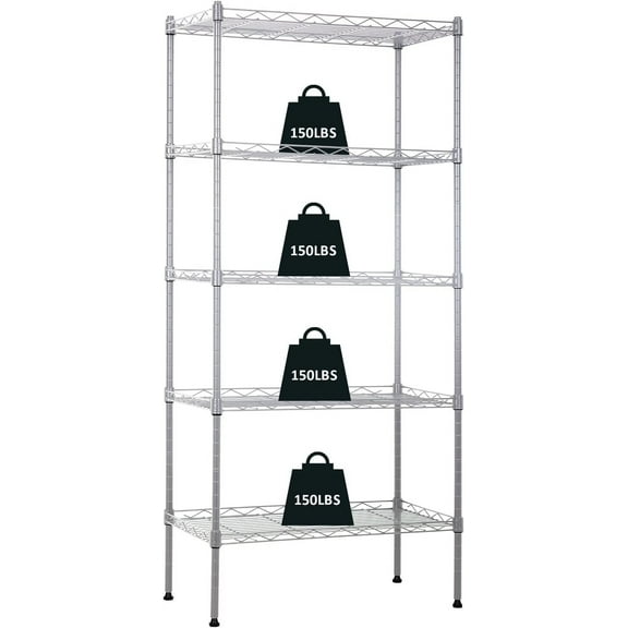 NChanmar 5-Tier Metal Shelving Unit Storage Shelves Metal Shelves 48"x21"x12" Heavy Duty Metal Storage Rack Wire Rack NSF Height Adjustable for Home Kitchen Bathroom Garage Shelving(Chrome)
