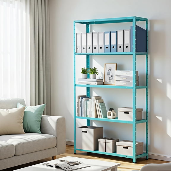 5-Tier Metal Storage Rack - Home Shelving Unit with Adjustable Height, for Garage, Kitchen, Office - 35" W x 12" D x 68" H Industrial Utility Shelf - Light Green