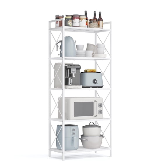 SONGMICS 5-Tier Metal Storage Rack, Shelving Unit with X Side Frames, Dense Mesh, 12.6 x 23.6 x 57.3 Inches, for Entryway, Kitchen, Living Room, Bathroom, Industrial Style, Cloud White