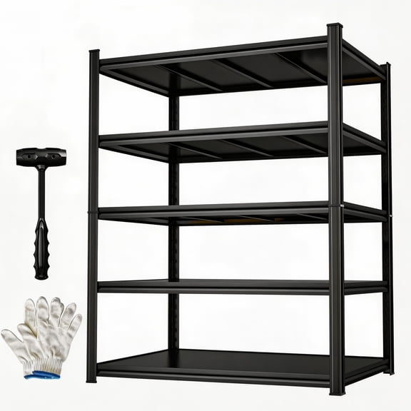 5 Tier Metal Storage Shelves, 48" W Garage Shelving Heavy Duty, 3000lb Adjustable Shelving Unit, Upgraded Reinforced Double-Layer Columns, 78" H x 18" D Shelf for Basement Warehouse, Black