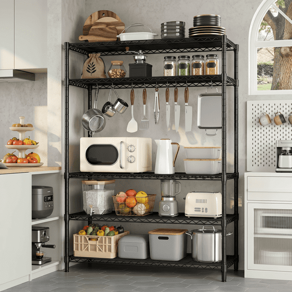 5-Tier Metal Storage Shelves, Adjustable Wire Shelving Unit 1100 lbs ...