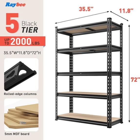5-Tier Metal Storage Shelves, Garage Storage Shelving Unit for Warehouse Pantry Basement Heavy Duty Utility Rack Tool Shelf