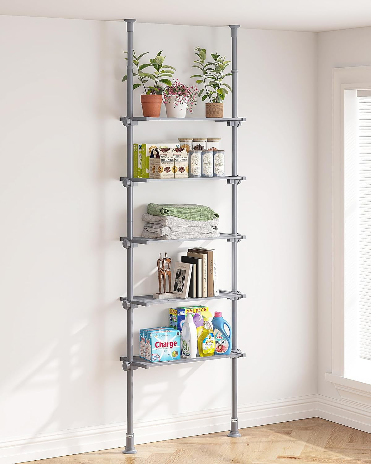 5Tier Metal Storage Shelves Organizer, Adjustable Width and Height