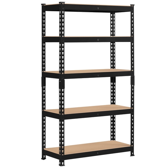 5-Tier Metal Storage Shelves Unit, Heavy Duty Boltless Garage Shelving Adjustable Rack for Warehouse Basement Shed Organization, Black