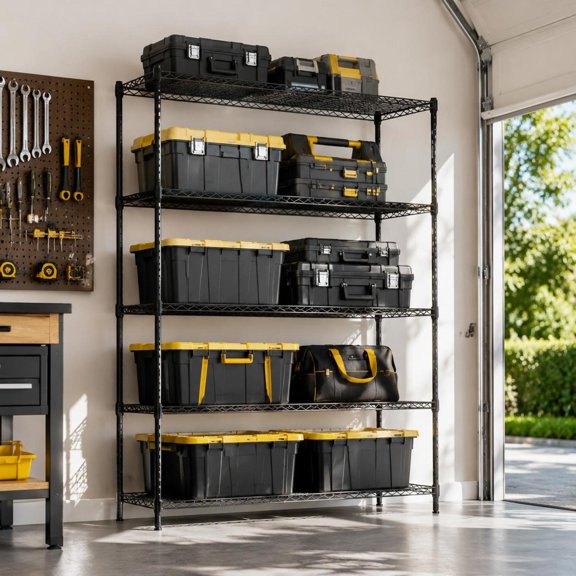 5-Tier Metal Storage Shelving Unit with V-Shaped Wire Rack, Black, Tool-Free Assembly