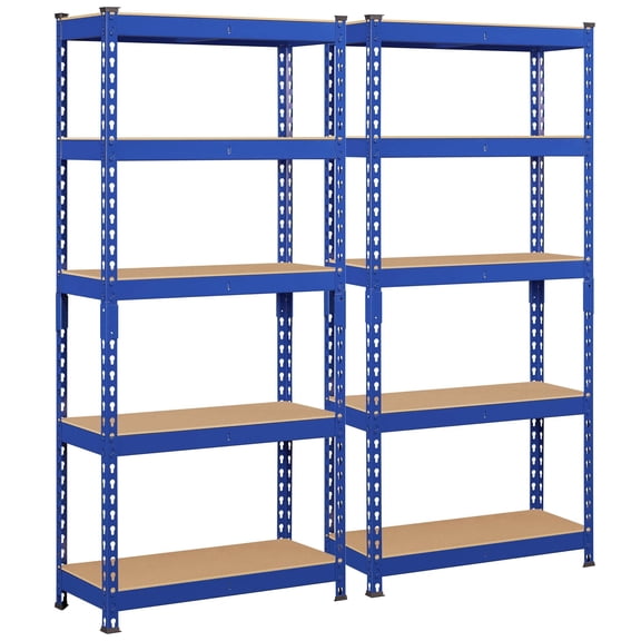 Boltless 5 Tier Utility Shelves Adjustable Metal Storage Rack for Garage Living Room Kitchen, 386 lb per Shelf, Blue