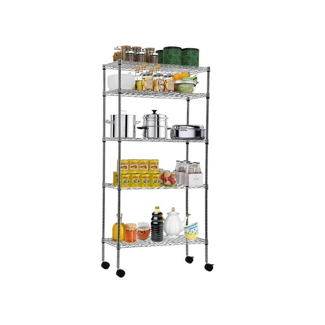 5 Tier Metal Wire Shelving Unit with Wheels, Large Adjustable NSF
