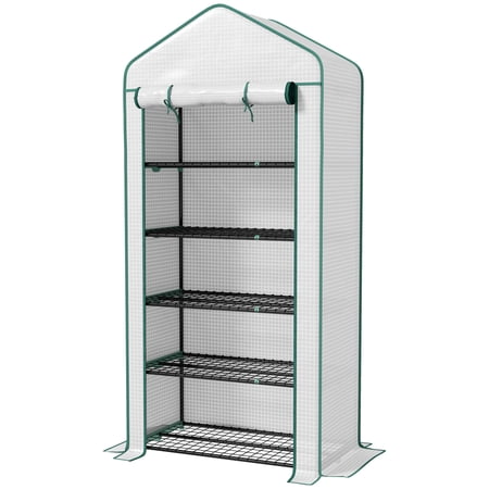 5 Tier Mini Greenhouse, Small Portable Greenhouse with PE Cover, Roll-Up Zippered Door, 76" x 35.4" x 19.3", White
