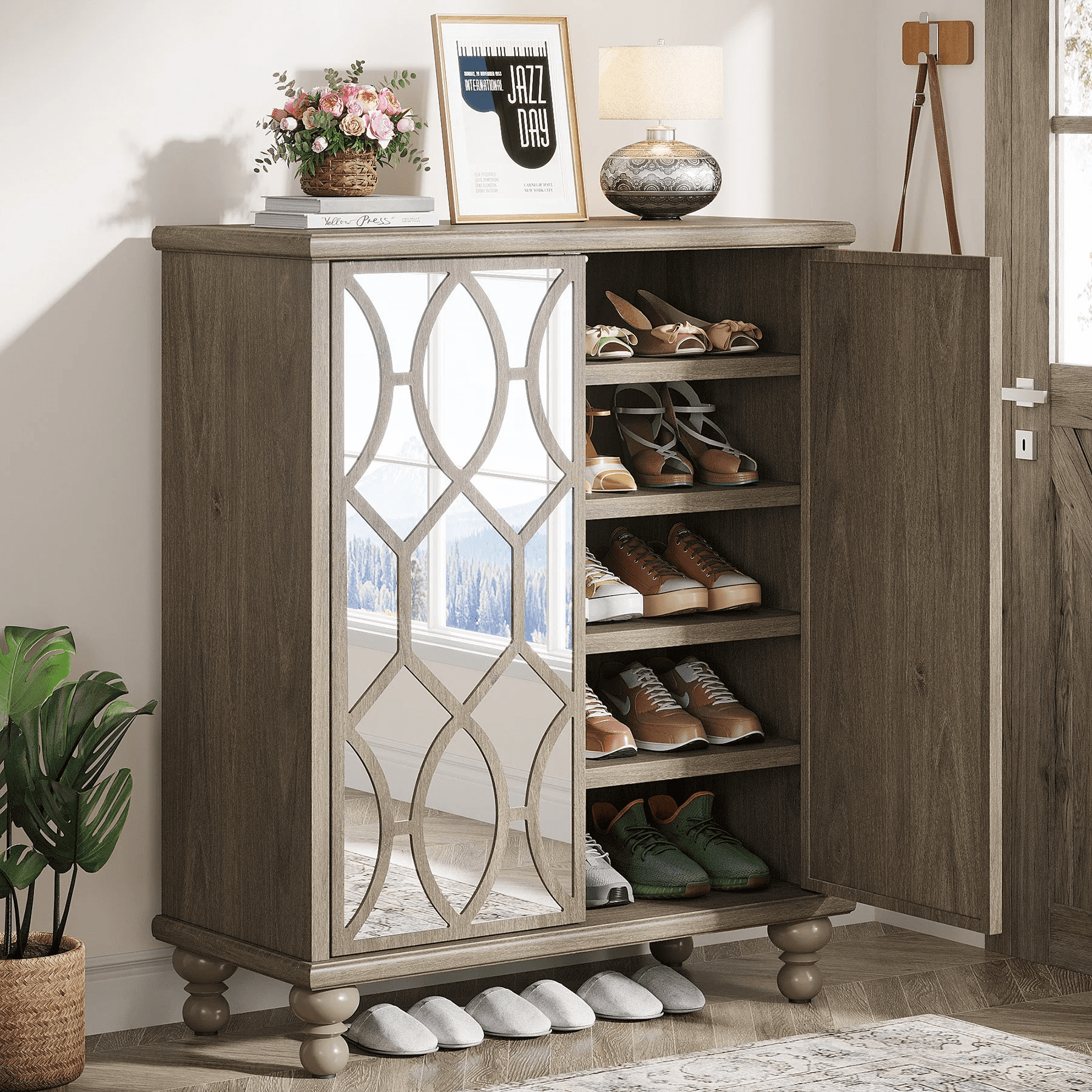 Shoe storage with glass doors discount