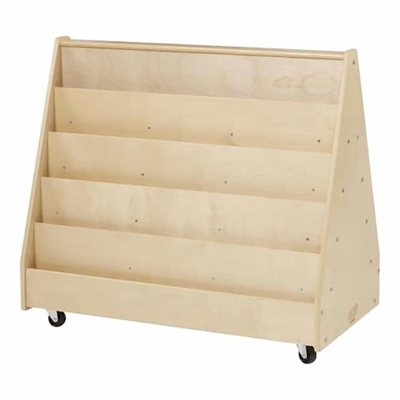 5-Tier Mobile Double-Sided Book Shelf with Storage, Kids Furniture, Natural$$Office