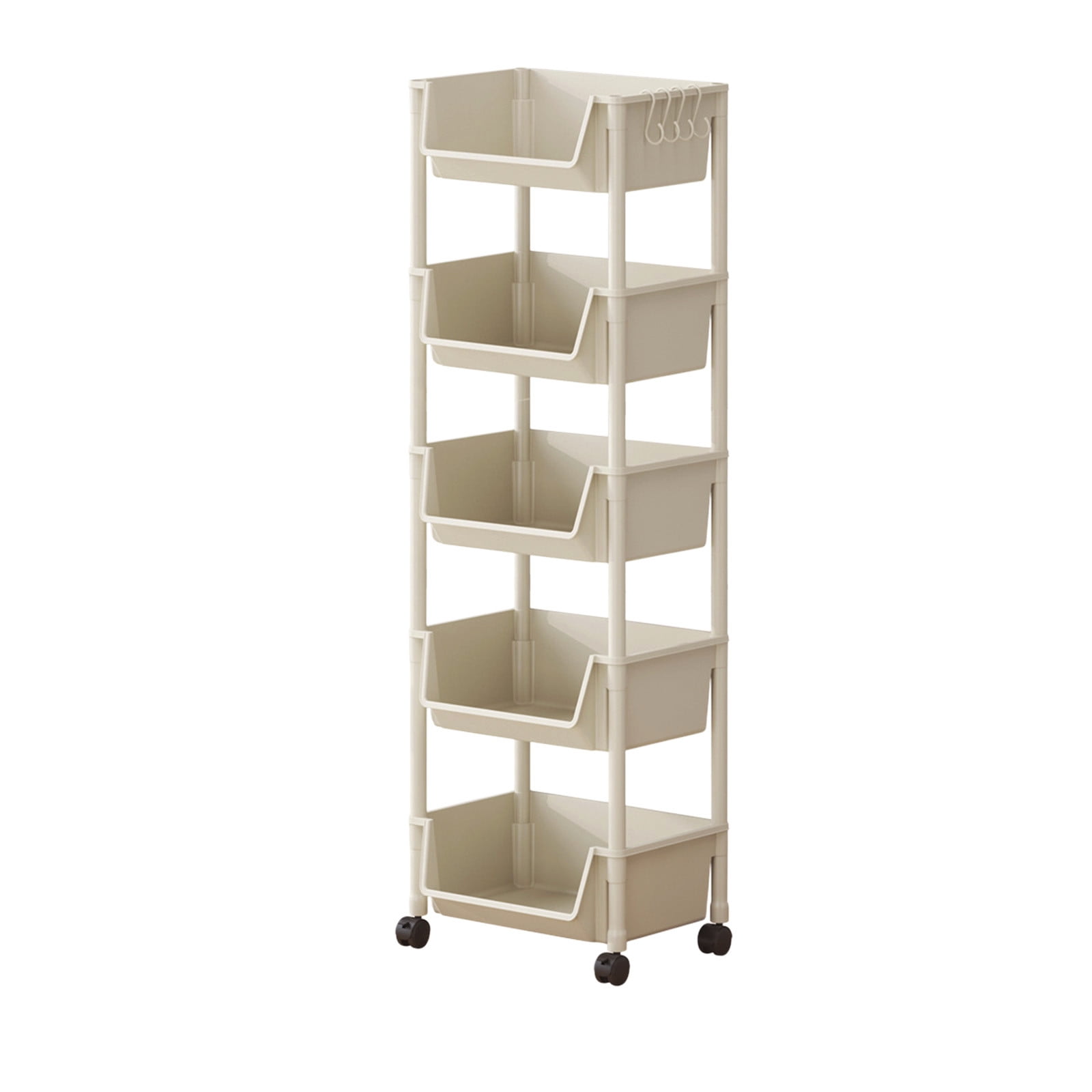 Home Storage Racks 5 Tier Mobile Storage Rack With Wheels White Plastic Organizer For Home ...