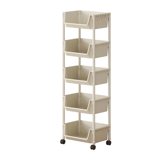 Mobile Foldable Storage Racks 5 Tier Mobile Storage Rack With Wheels White Plastic Organizer For Home ...