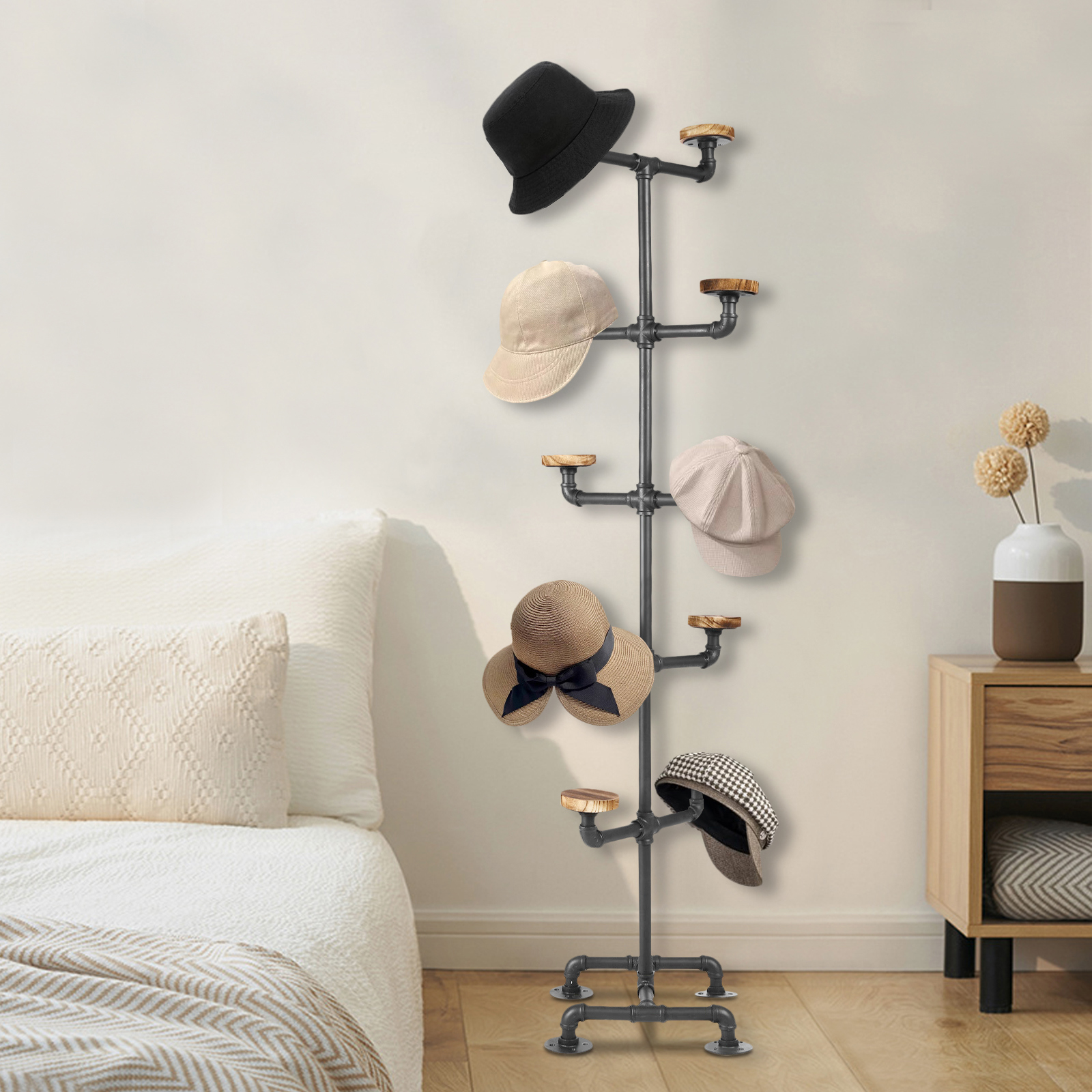 5 Tier Modern Black Free Standing Hat Display Retail Hat Cap Rack ...