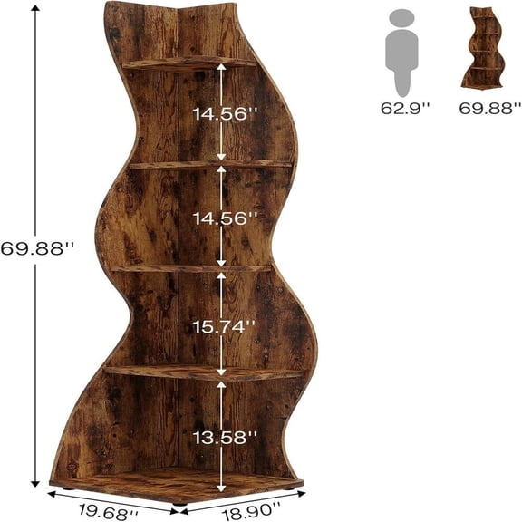 5-Tier Modern Corner Bookshelf White Sea Grass-Inspired Storage Display Shelf Space-Saving Adjustable Shelving Unit for Home Office Small Spaces