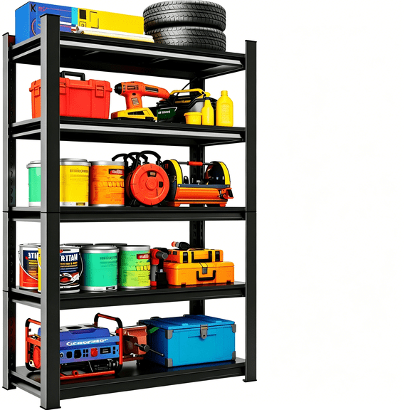 5 Tier Multi-Purpose Steel Storage Rack, 63"H Adjustable Heavy Duty Metal Shelving, 2750 Lbs Load, Dual Beam Garage Shelf Unit for Basement Laundry Warehouse 40"W16"D