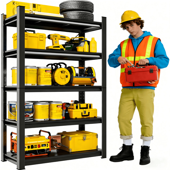 5 Tier Multi-Purpose Steel Storage Rack, 63"H Adjustable Heavy Duty Metal Shelving, 2750 Lbs Load, Dual Beam Garage Shelf Unit for Basement Laundry Warehouse 40"W×16"D