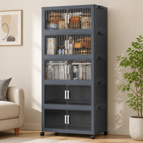 5-Tier Multi-Tiered Rectangular Storage Organizer, No Assembly Required, Mobile Rolling Wheels, Multifunctional Home Cabinet for Storage Organization, Toys, Snacks, Books, Clothes Sundries