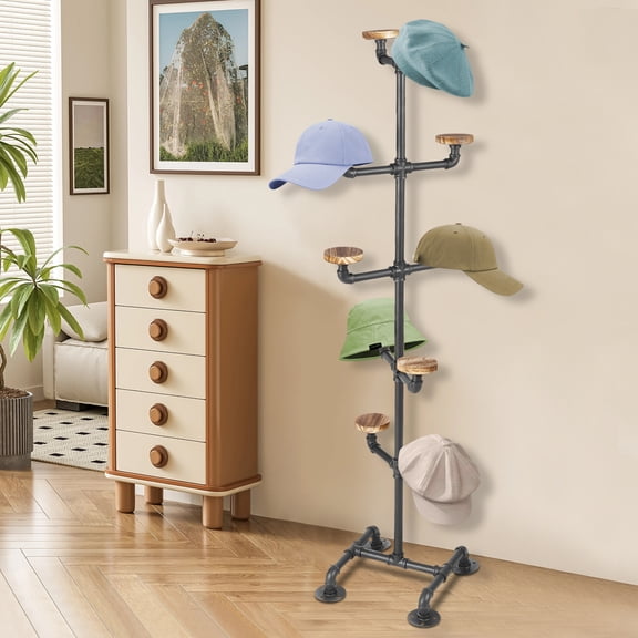 5-Tier Multifunctional Floor Caps Headwear Stand Hat Display Retail Hat Cap Rack Hat Rack Stand with 10 Hangers