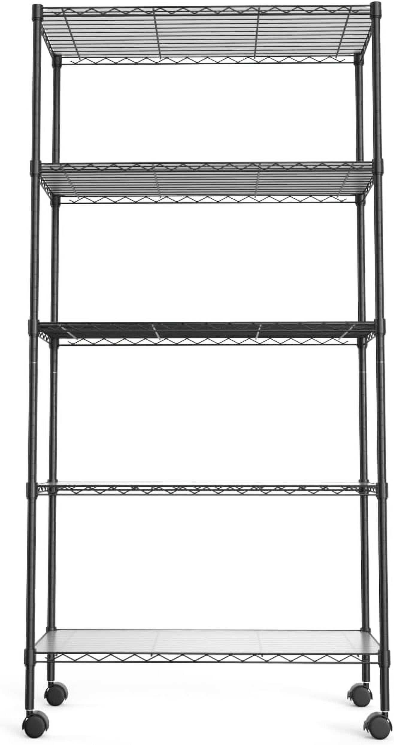 Black 5-Tier Adjustable Metal Wire Shelving Unit with Wheels