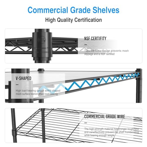 5 Tier NSF Storage Rack, 1750lbs Capacity Heavy Duty, Metal Wire ...