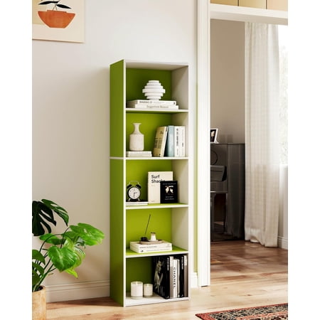 5-Tier Narrow Bookshelf for Small Spaces, Vertical Bookcase and Display Shelf for Living Room or Entryway, Green