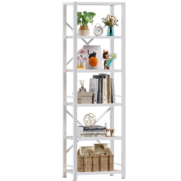 5-Tier Narrow Bookshelf with X-Brace Design, Tall Storage Shelf for Home Office, Living Room, Bathroom - 59.6 Inch