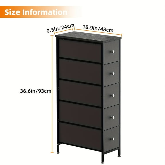 5-Tier Narrow Storage Cabinet - Adjustable Shelves Nightstand for Small Spaces, Dorm & Bedroom