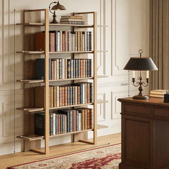 5 Tier Open Bookcase 71In Tall Industrial Metal Frame Retro Brown Storage Organizer Living Room Bedroom Office Free Standing Display Shelf Easy Assembly Quality Construction Home Furniture 47In Wide