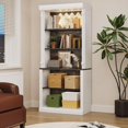thumbnail image 1 of 5-Tier Open Bookcase, Tall Roman Column Bookshelf with LED Lights, White & Black Wood Grain Adjustable Book Shelves, Freestanding Display Storage Organizer for Home Office, Living Room, 1 of 7