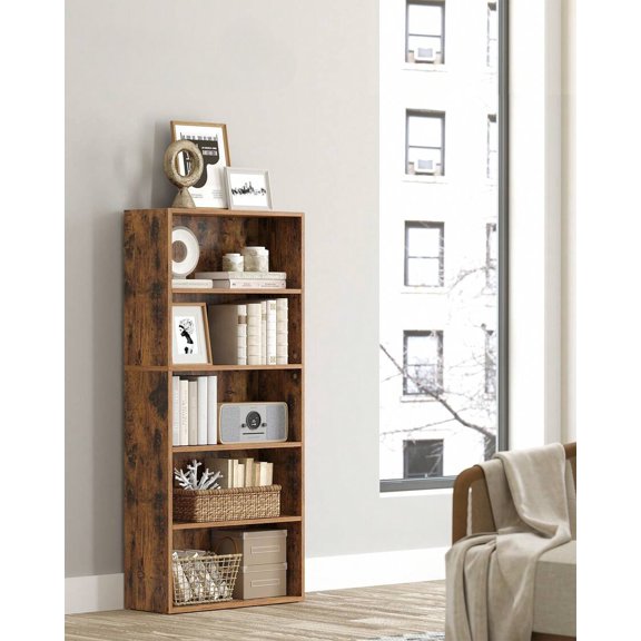 5-Tier Open Bookcase With Adjustable Storage Shelves, Floor Standing Unit, 9.4"D X 23.6"W X 52.7"H, Rustic Brown