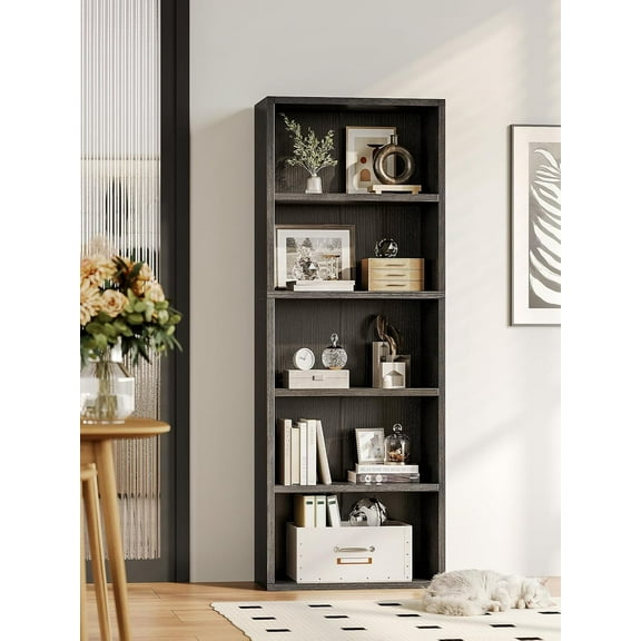 5-Tier Open Bookshelf and Bookcase, Floor Standing Display Storage Shelves for Living Room, Tall Book Shelf for Bedroom, Home Office, Dining Room, Black
