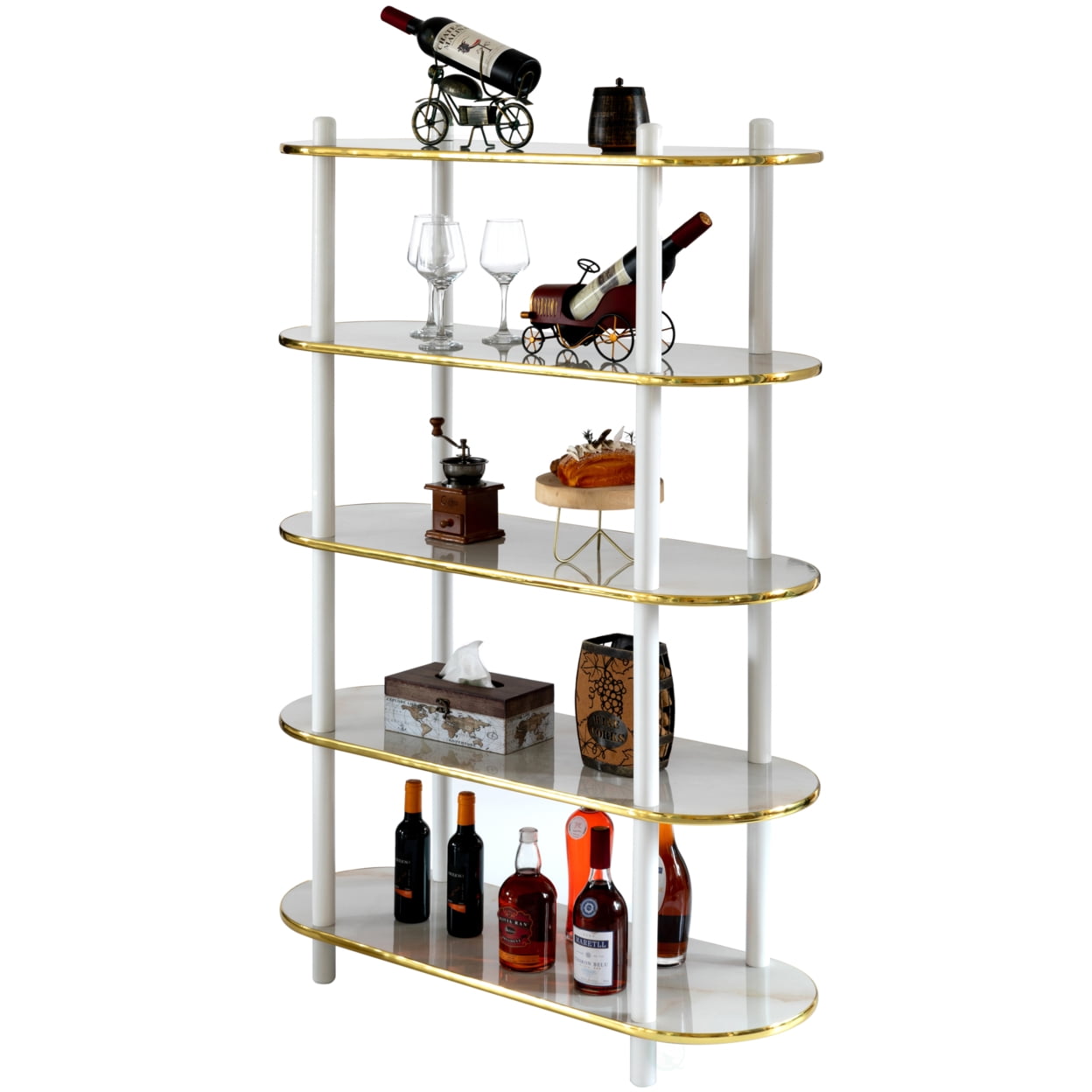 White 40" Contemporary Modern 5-Tier Wood Bookshelf
