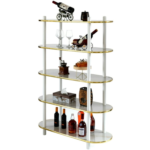 5 Tier Open Bookshelf, Contemporary Classic Modern Style Free Standing Wood Display Rack Unit for Collections,�59"