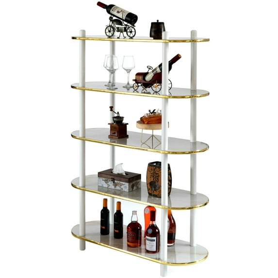 5 Tier Open Bookshelf, Contemporary Classic Modern Style Free Standing Wood Display Rack Unit for Collections,�59"