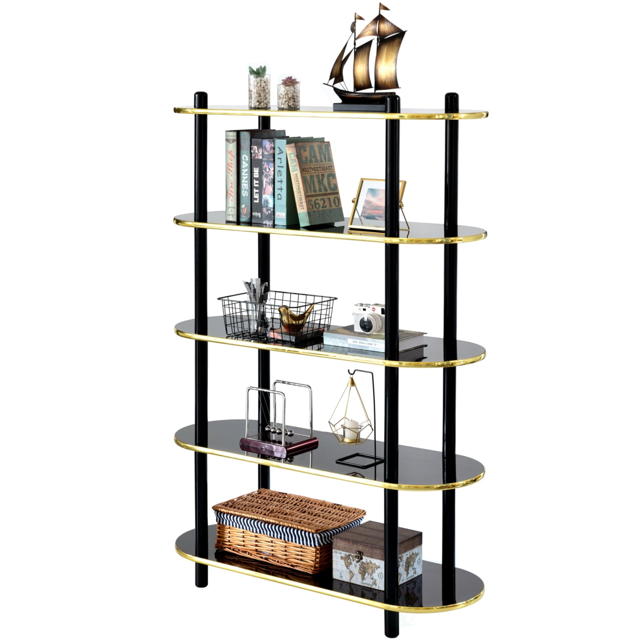 5 Tier Open Bookshelf, Contemporary Classic Modern Style Free Standing