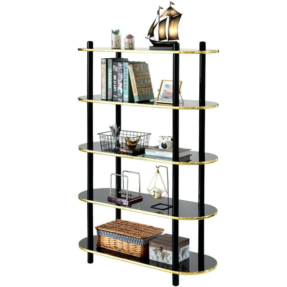 5 Tier Open Bookshelf, Contemporary Classic Modern Style Free Standing Wood Display Rack Unit for Collections,�59"