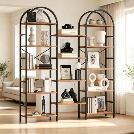 5-Tier Open Display Freestanding Bookcase, Arched Adjustable Convertible Storage Rack for Living Room Home Office Indoor Use