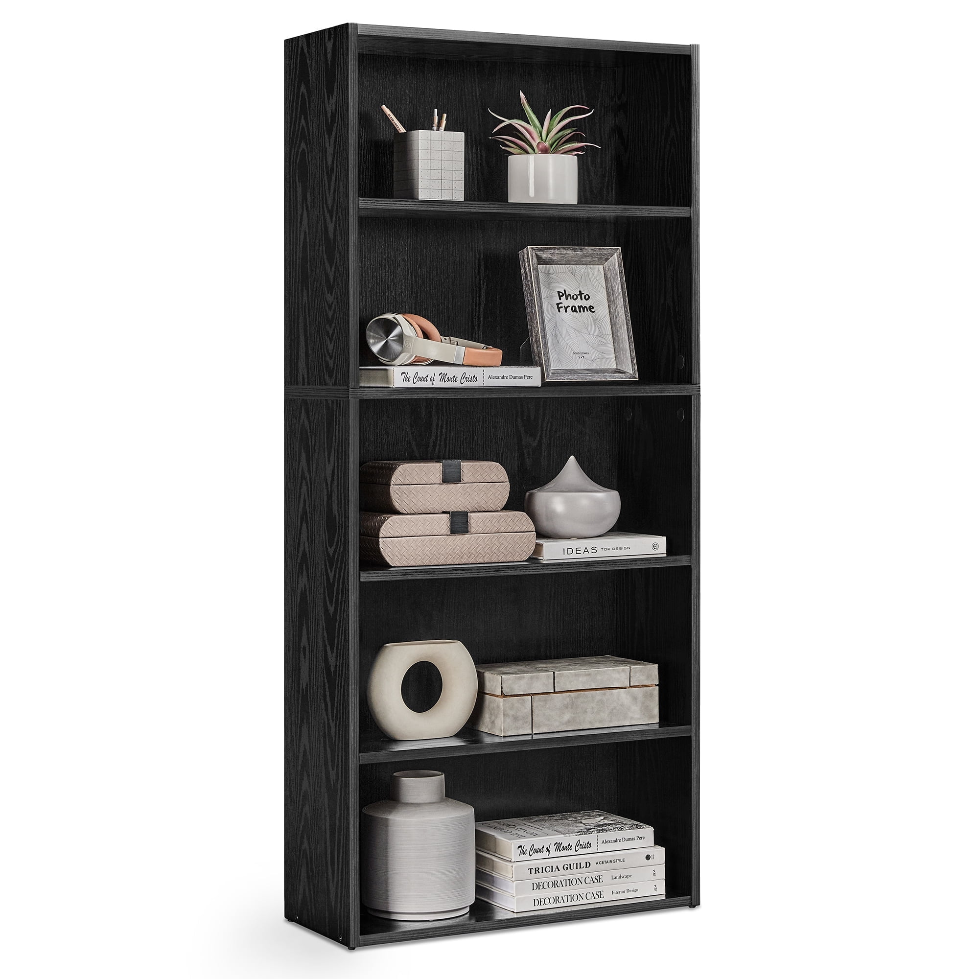 Ebony Black 5-Tier Adjustable Particleboard Bookshelf