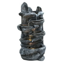 5-Tier Outdoor Water Fountain with LED Lights, 26.5" Cascading Rock Waterfall Fountain, Resin Fountains for Outside and Indoor Decor for Garden Patio Yard