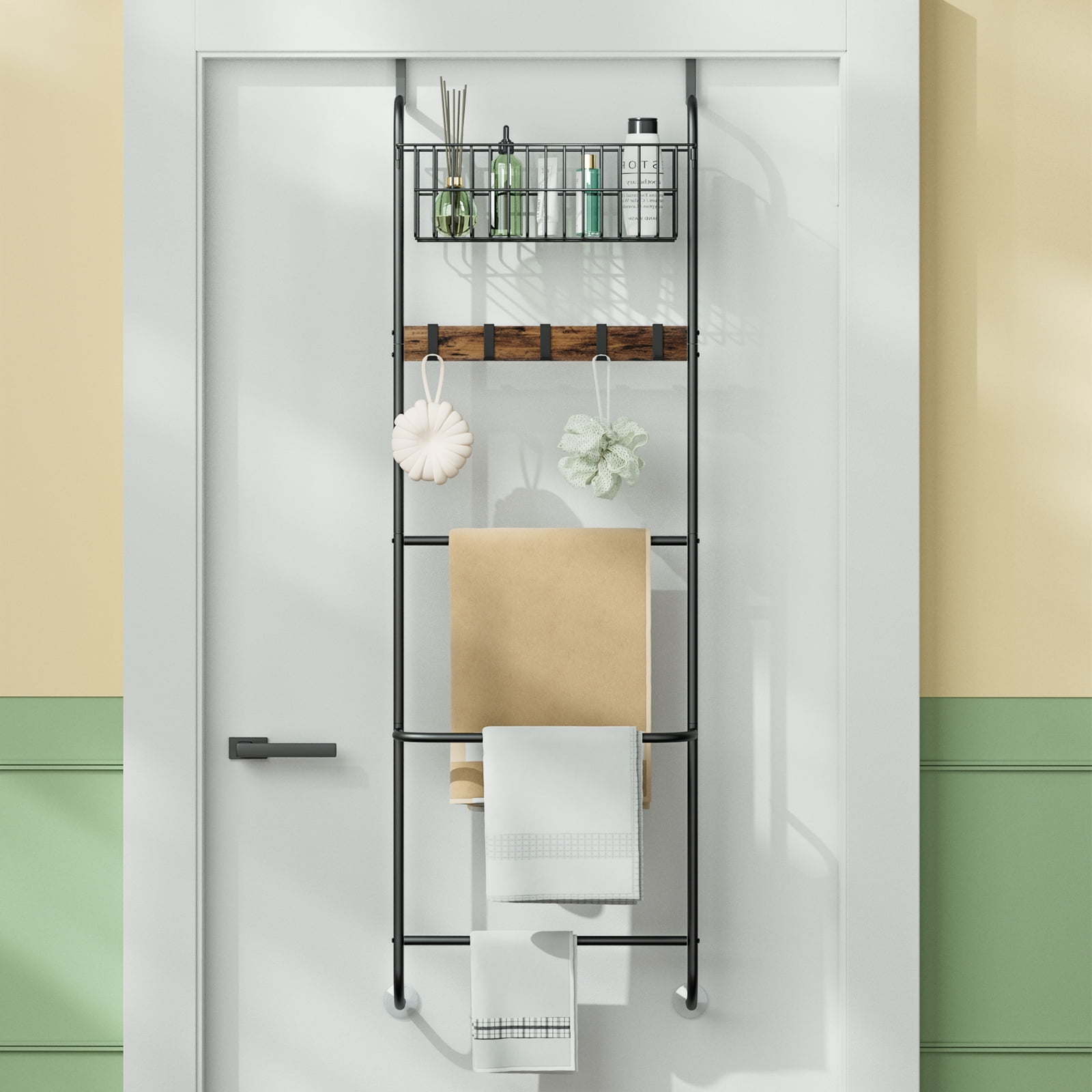 5 Tier Over The Door Towel Rack, Bathroom Door Towel Rack, Behind Door ...