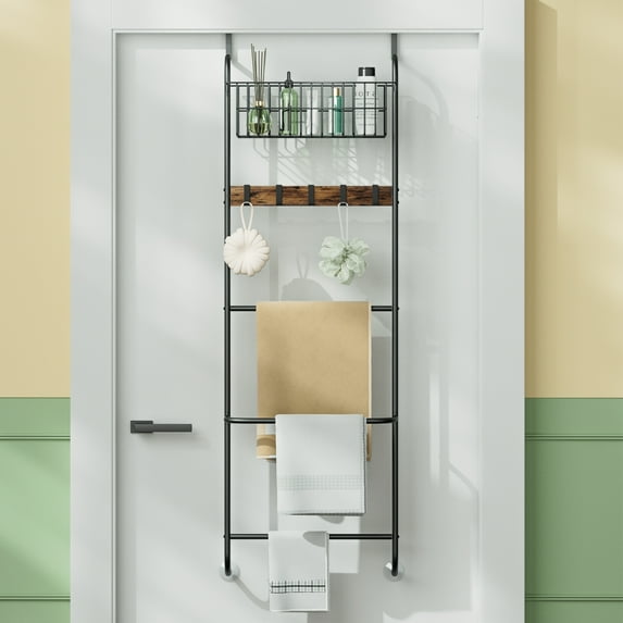 5 Tier Over The Door Towel Rack, Bathroom Door Towel Rack, Behind Door Towel Holder Brown