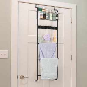 5-Tier Over The Door Towel Rack for Bathroom Towel Hanger with Hooks and Basket
