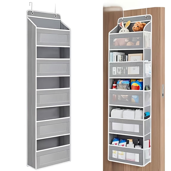 5-Tier Over-the-Door Hanging Storage Rack, No-Drill Adjustable Door Organizer, Holds Up to 44 lbs, Sturdy Plastic Storage Bins for Bedroom, Bathroom, Kitchen and Closet Organization