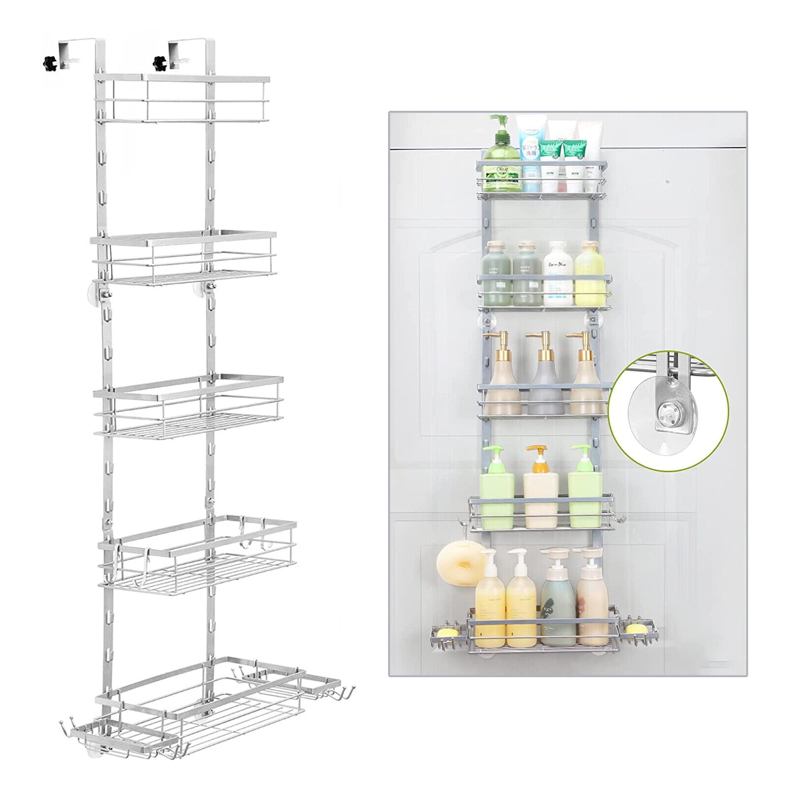 5 Tier Over the Door Shower Caddy Adjustable Bathroom Organizer Hanging ...