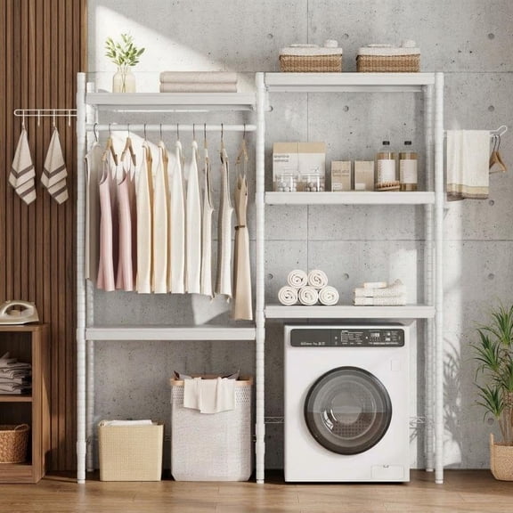 5-Tier Over-the-Washer Storage Shelf, Adjustable Height Laundry Organizer Space Saver Heavy Duty Bathroom Shelf for Home Storage & Decor