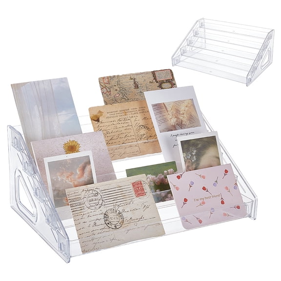 5-Tier PA Plastic Display Riser Stands for Mini Card Clear 31x21x13.5cm