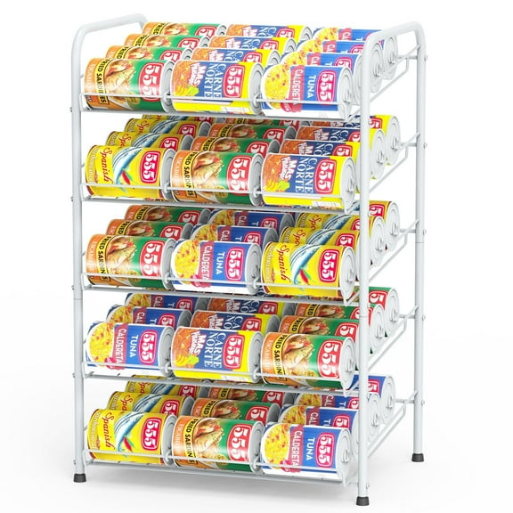 5 Tier Pantry Can Organizer, Large Capacity Can Rack for Kitchen & Cabinet Storage, White