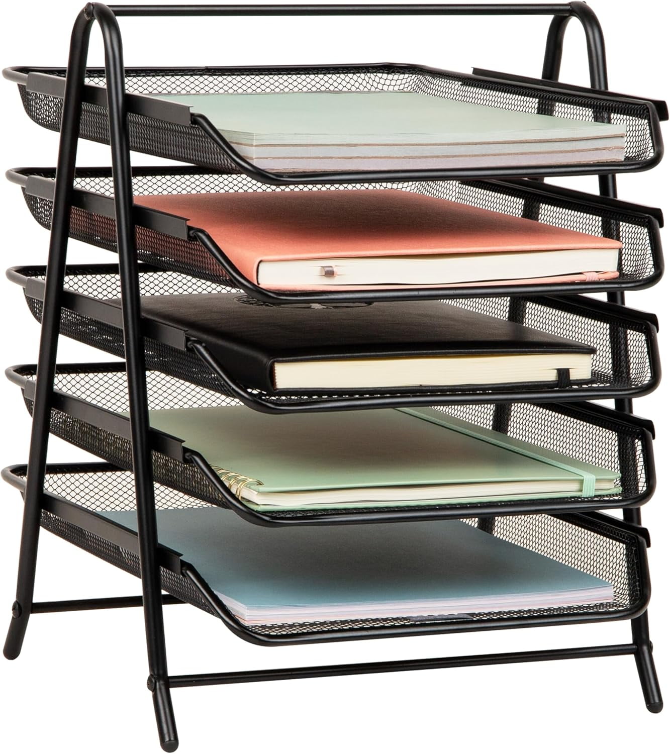5-Tier Paper Tray Organizer, Vertical Desktop File Storage Rack, Office ...